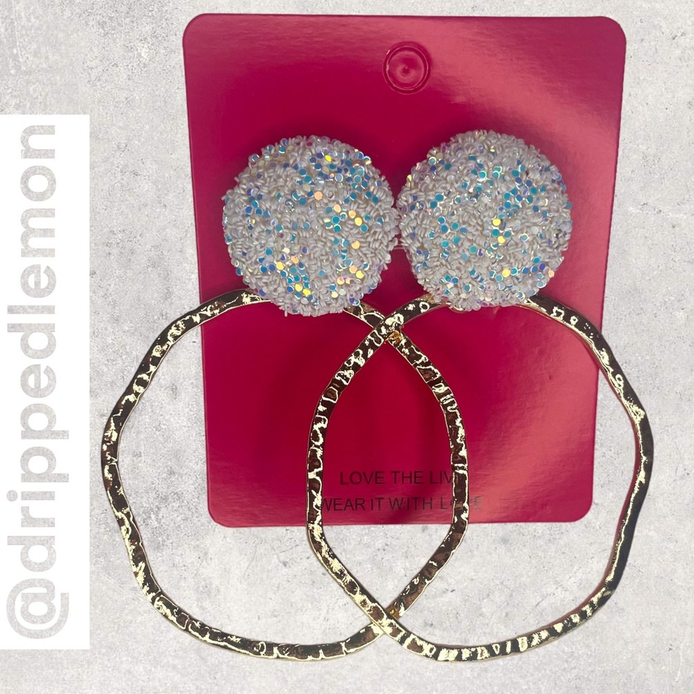Gold White Iridescent Earrings Round Drop Boutique Jewelry Accessories For Women